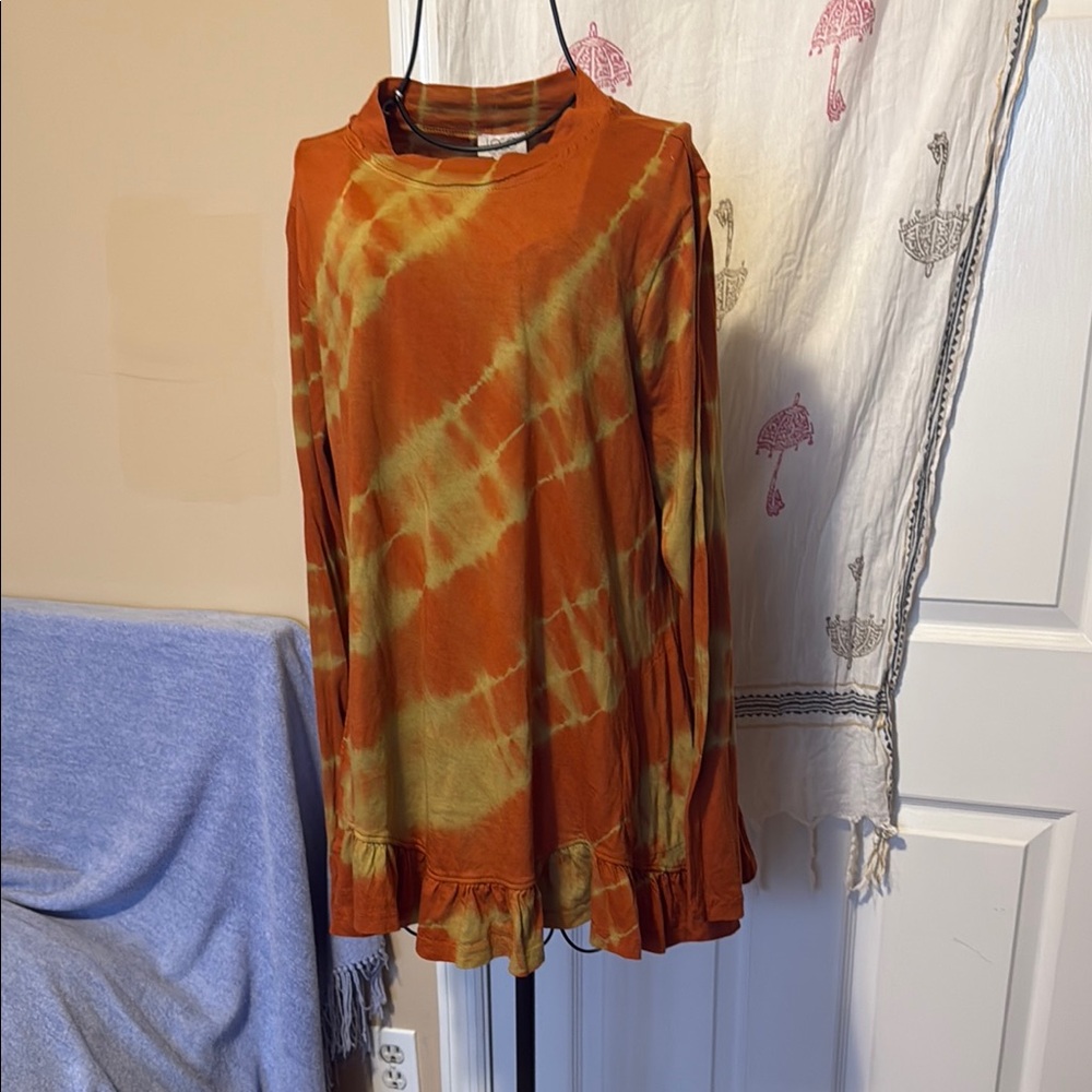 LOGO by Lori Goldstein Orange Asymmetrical Long Sleeve Blouse